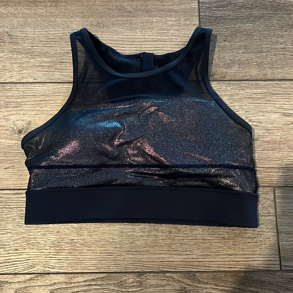 ZYIA All Star Navy Shimmer Racer Zip Back Sports Bra size Medium